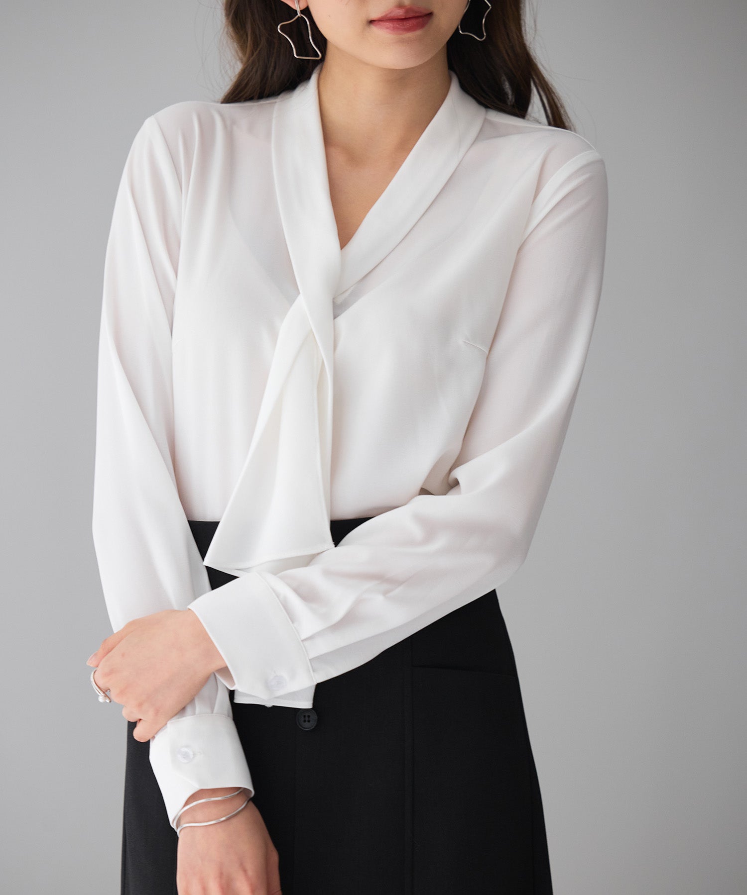 とろみ生地ボウタイブラウスsdp0286 ホワイト