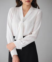 とろみ生地ボウタイブラウスsdp0286 ホワイト