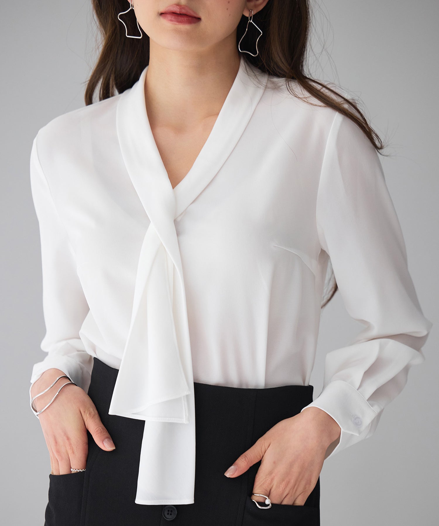 とろみ生地ボウタイブラウスsdp0286 ホワイト