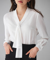 とろみ生地ボウタイブラウスsdp0286 ホワイト