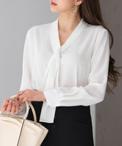とろみ生地ボウタイブラウスsdp0286 ホワイト