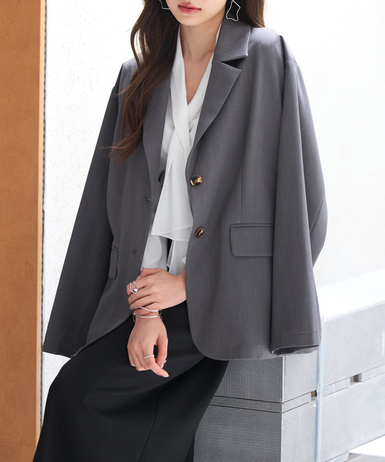 とろみ生地ボウタイブラウスsdp0286 ホワイト