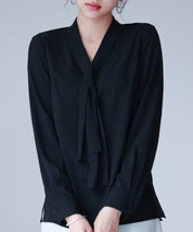 とろみ生地ボウタイブラウスsdp0286 ブラック
