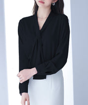 とろみ生地ボウタイブラウスsdp0286 ブラック