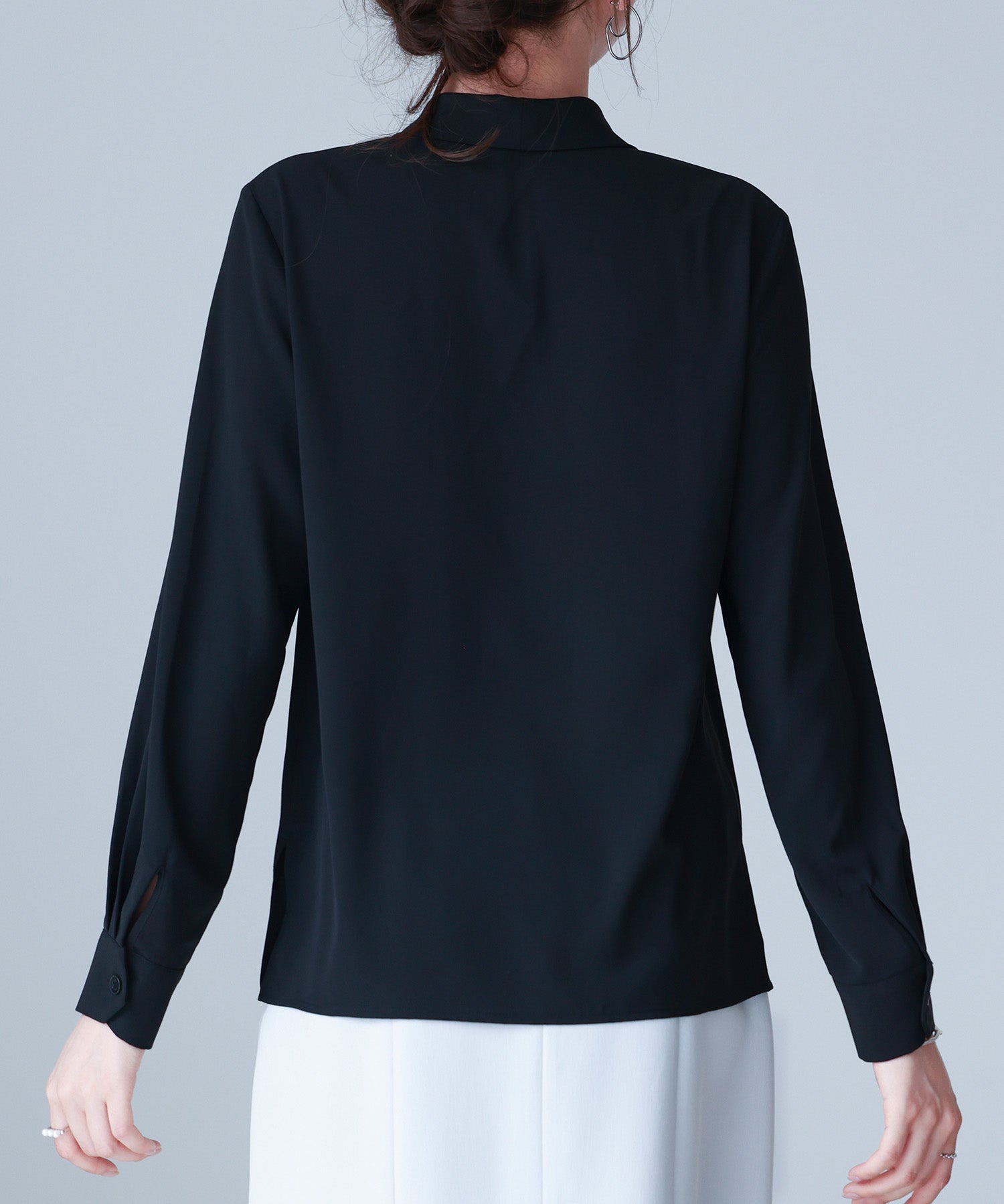 とろみ生地ボウタイブラウスsdp0286 ブラック