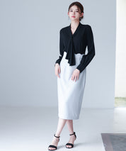 とろみ生地ボウタイブラウスsdp0286 ブラック