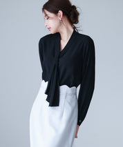 とろみ生地ボウタイブラウスsdp0286 ブラック