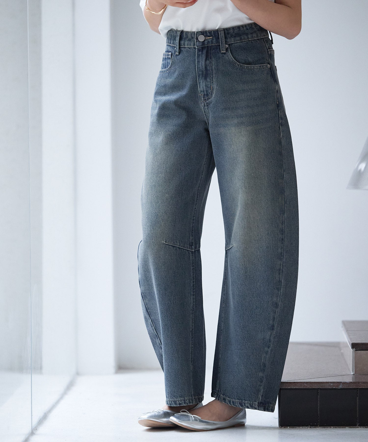 ヴィンテージ加工バレルレッグデニムsdp0287 ブルー