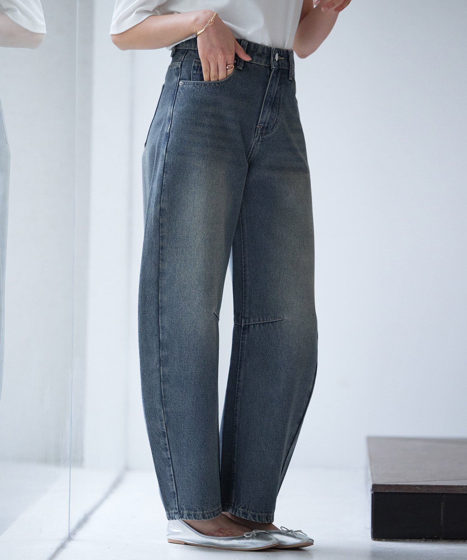 ヴィンテージ加工バレルレッグデニムsdp0287 ブルー