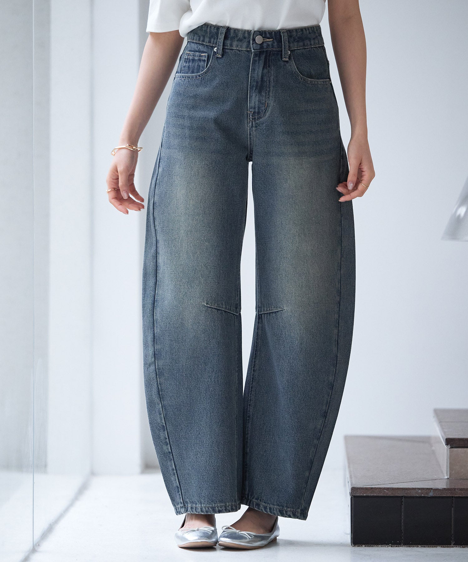 ヴィンテージ加工バレルレッグデニムsdp0287 ブルー