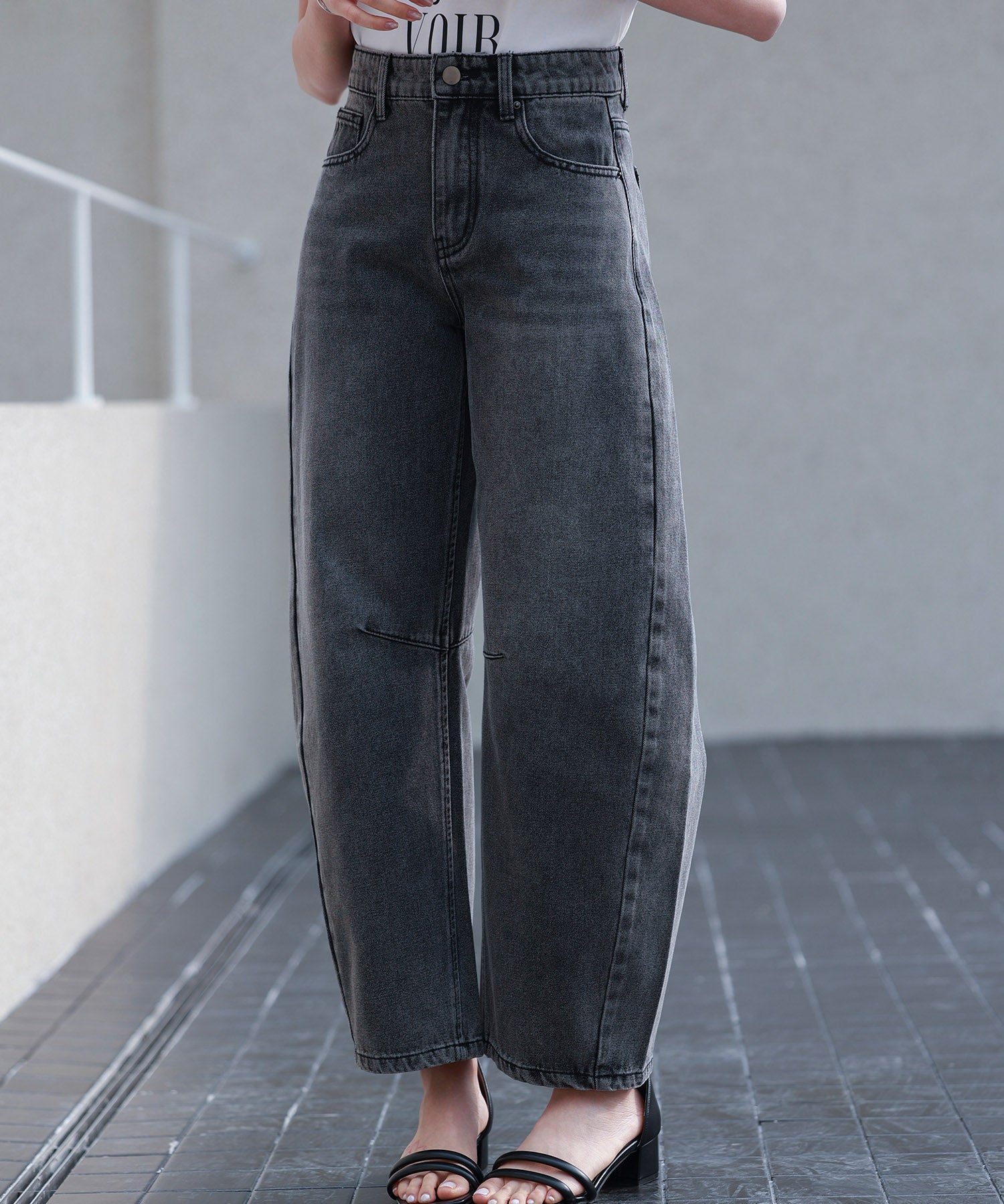 ヴィンテージ加工バレルレッグデニムsdp0287 チャコール