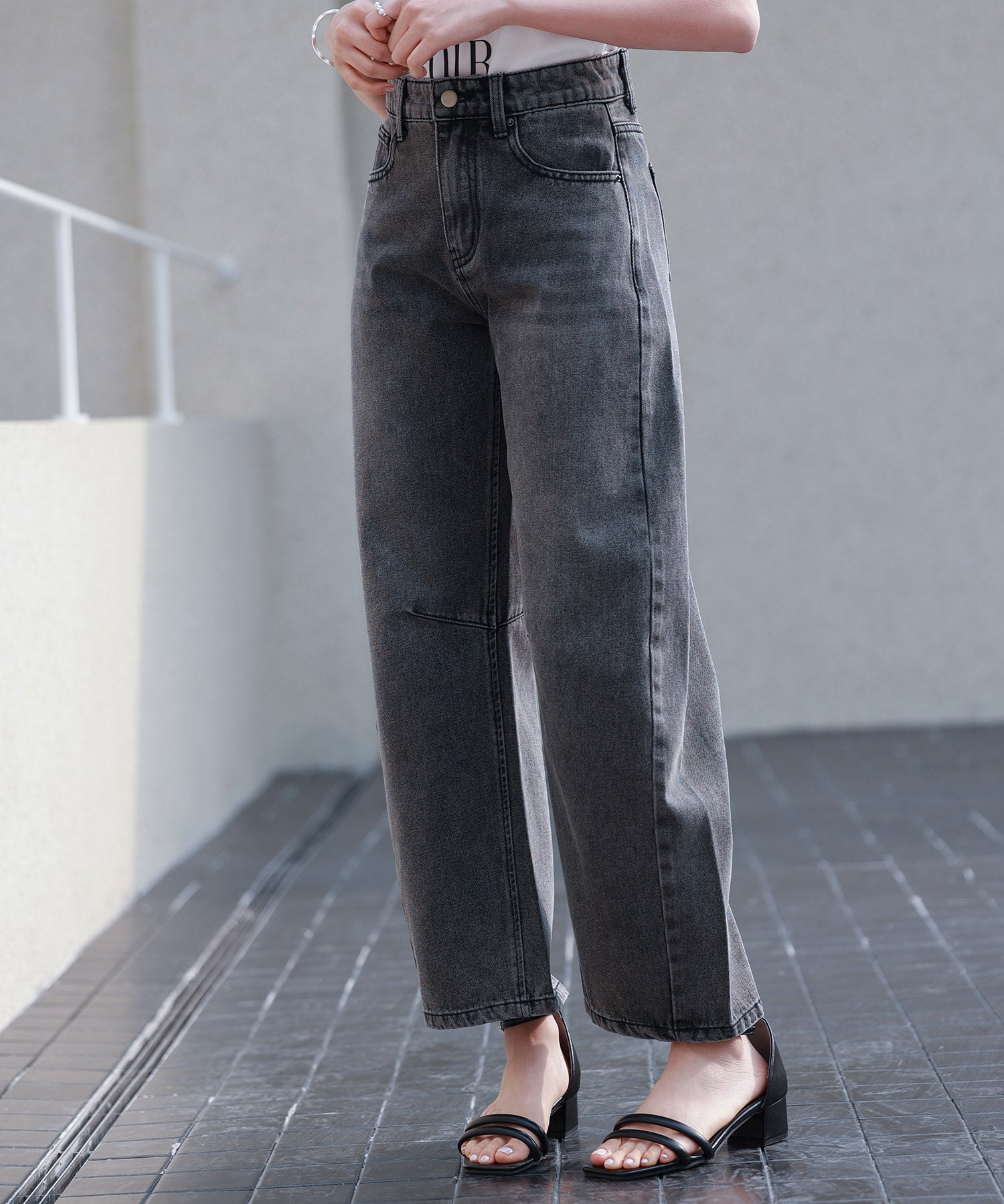 ヴィンテージ加工バレルレッグデニムsdp0287 チャコール