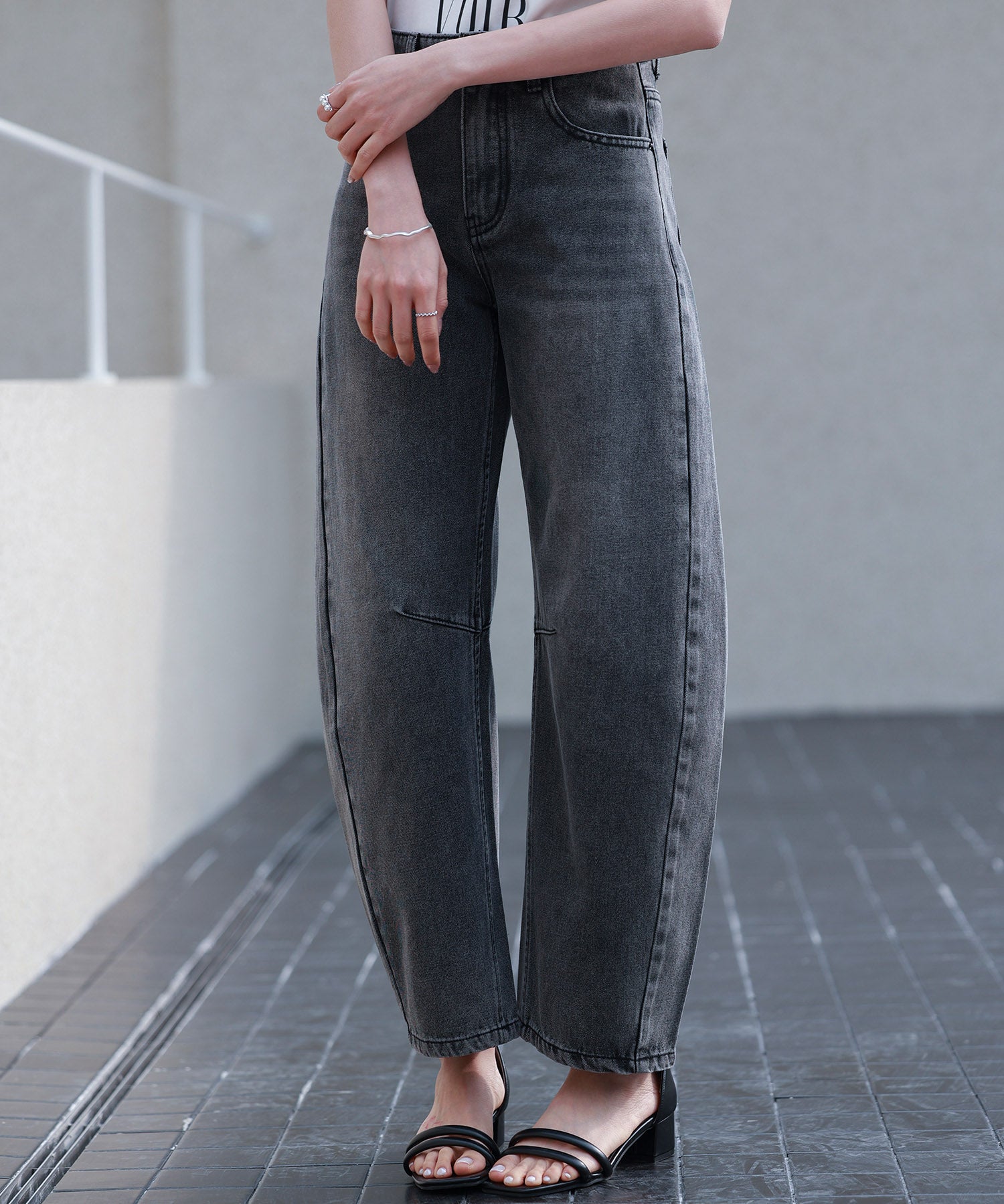 ヴィンテージ加工バレルレッグデニムsdp0287 チャコール