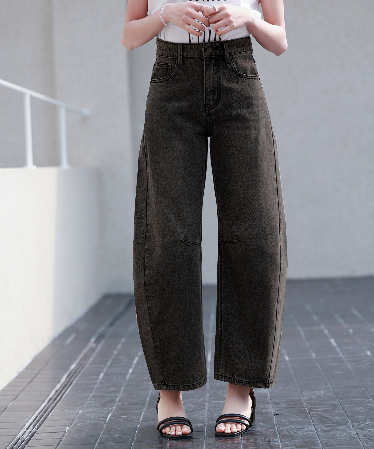 ヴィンテージ加工バレルレッグデニムsdp0287 ブラック