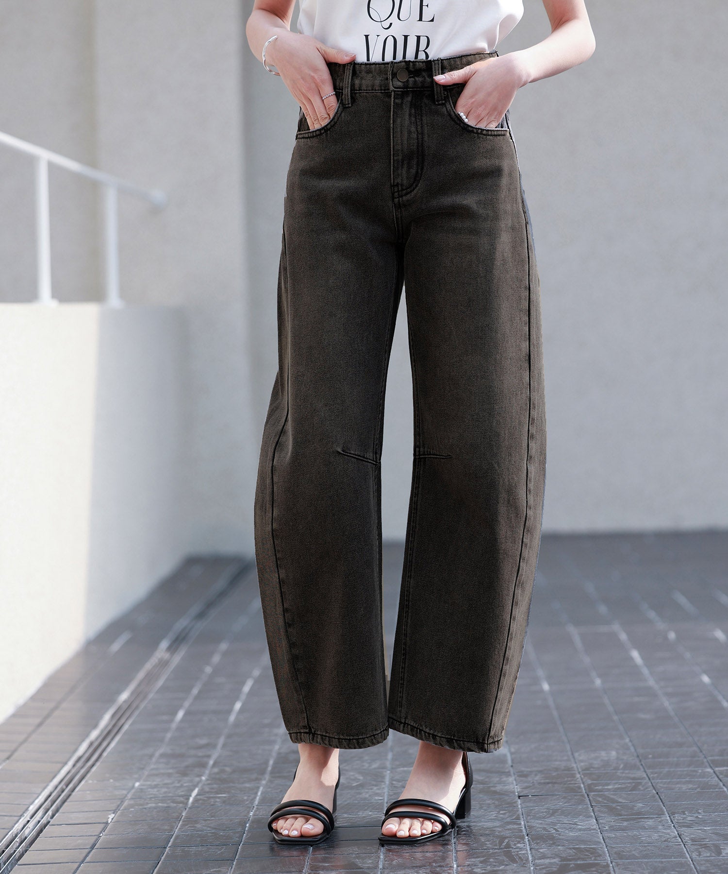 ヴィンテージ加工バレルレッグデニムsdp0287 ブラック