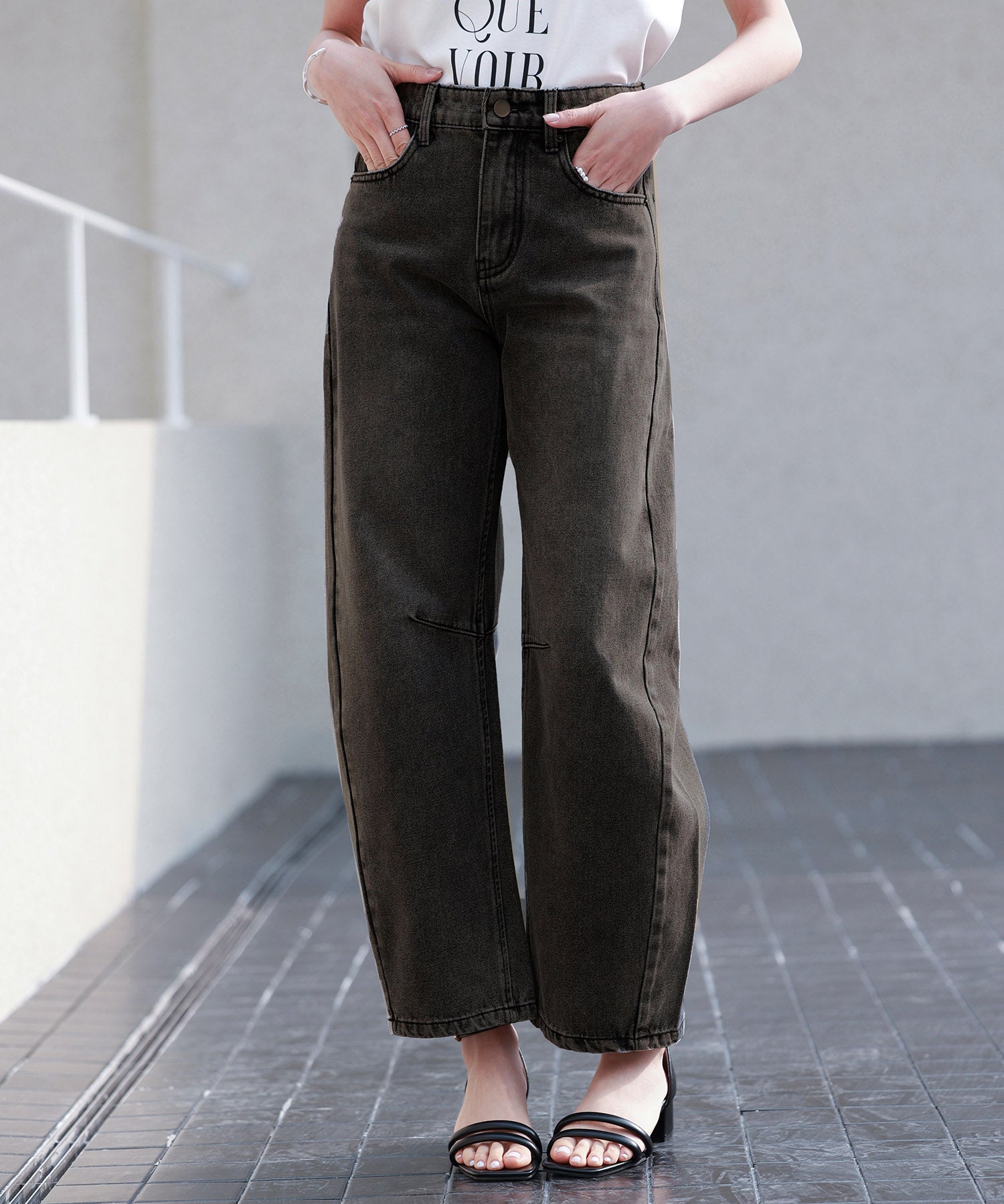 ヴィンテージ加工バレルレッグデニムsdp0287 ブラック