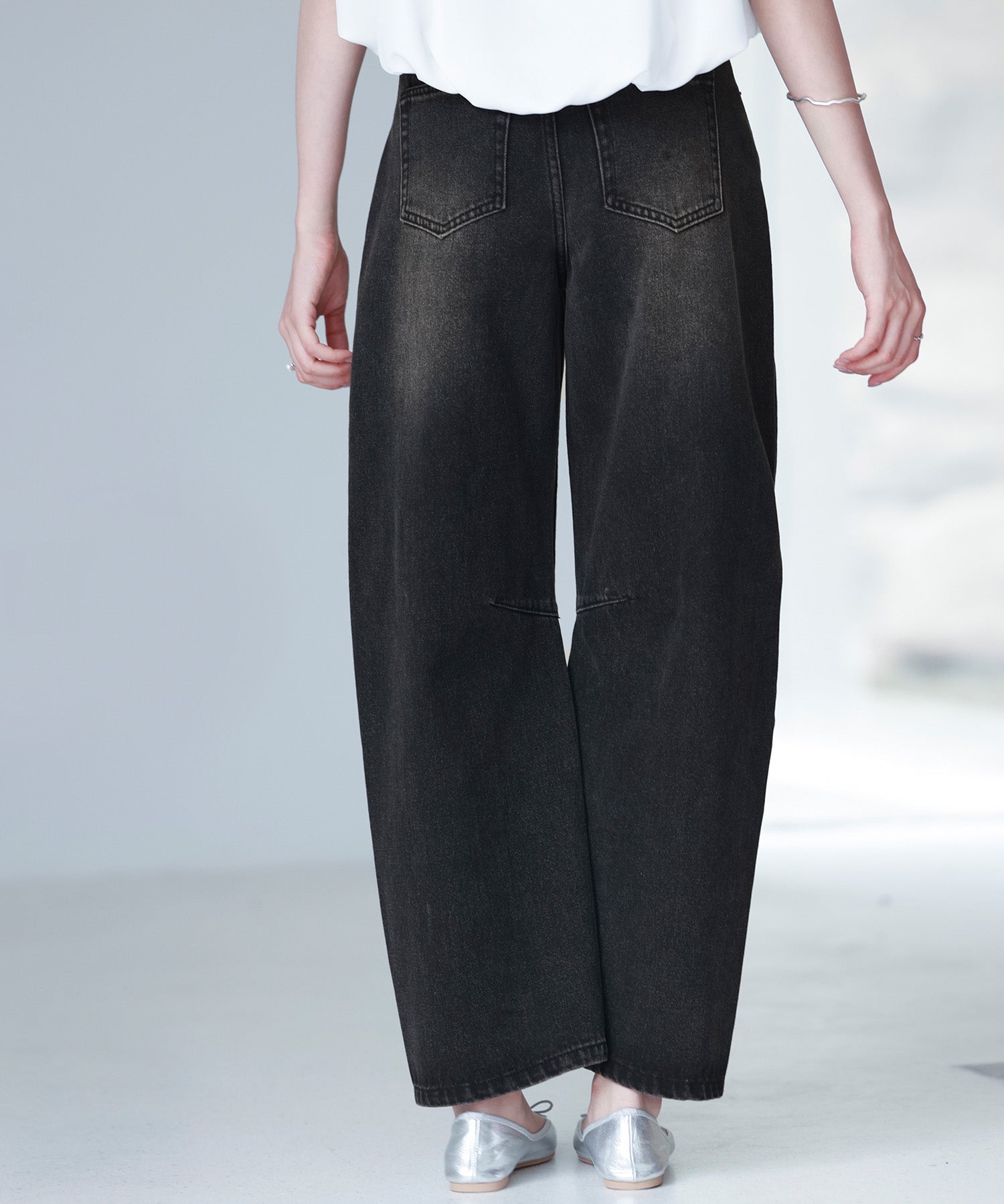 ヴィンテージ加工バレルレッグデニムsdp0287 ブラック