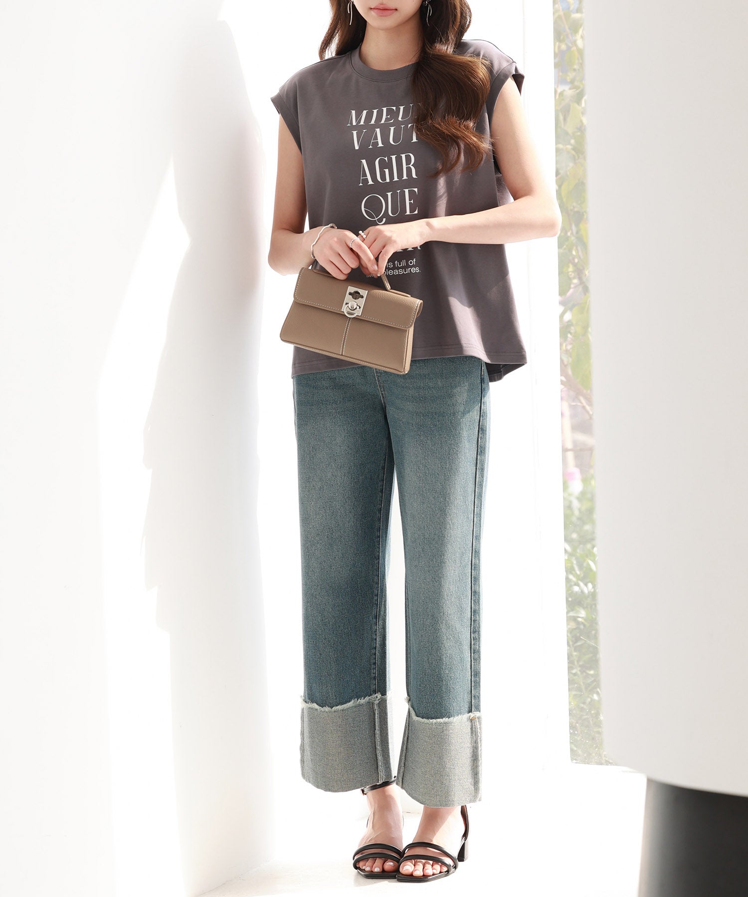 折り返しダメージハイライズデニムsdp0288 ブルー