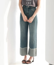 折り返しダメージハイライズデニムsdp0288 ブルー