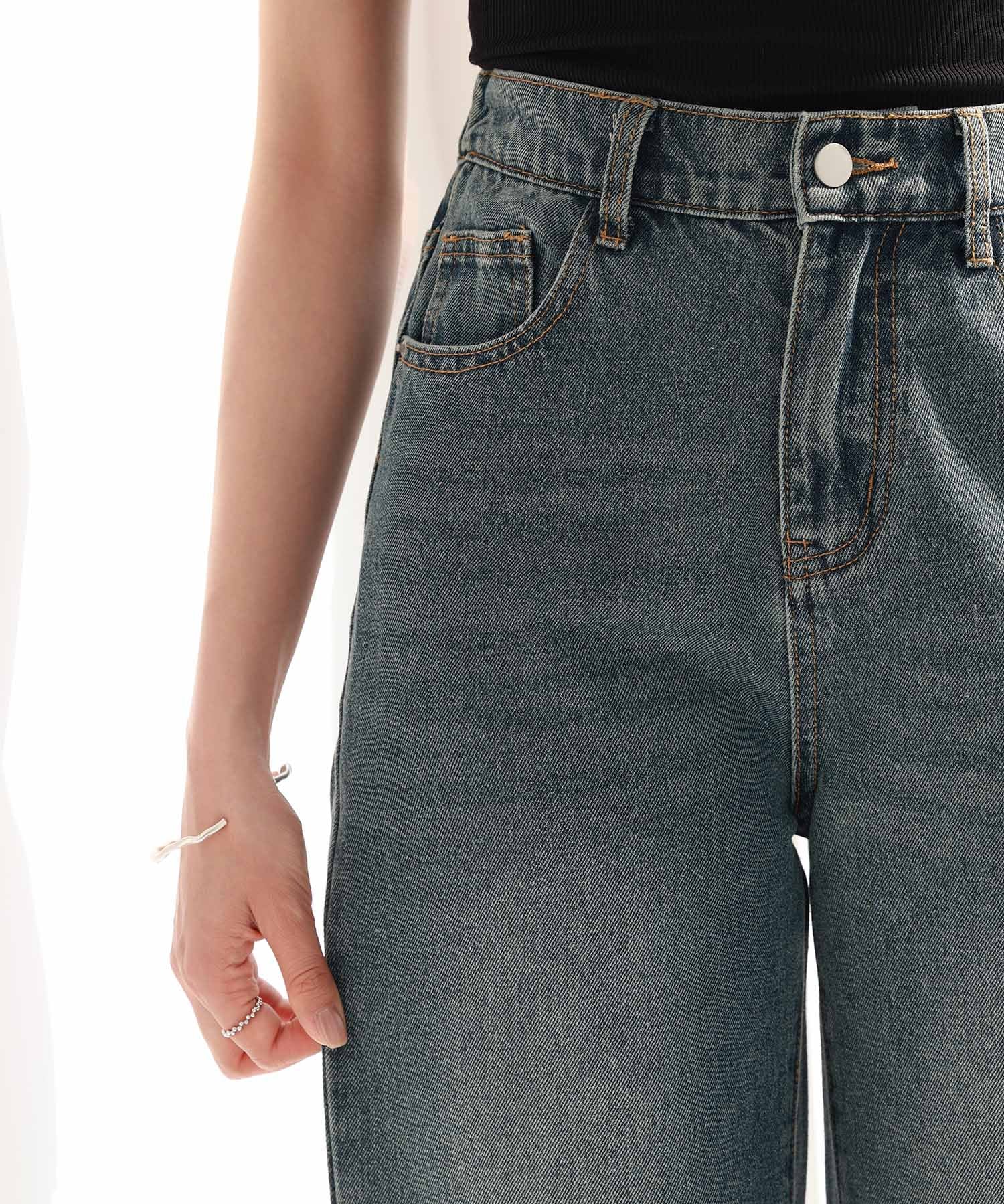 折り返しダメージハイライズデニムsdp0288 ブルー