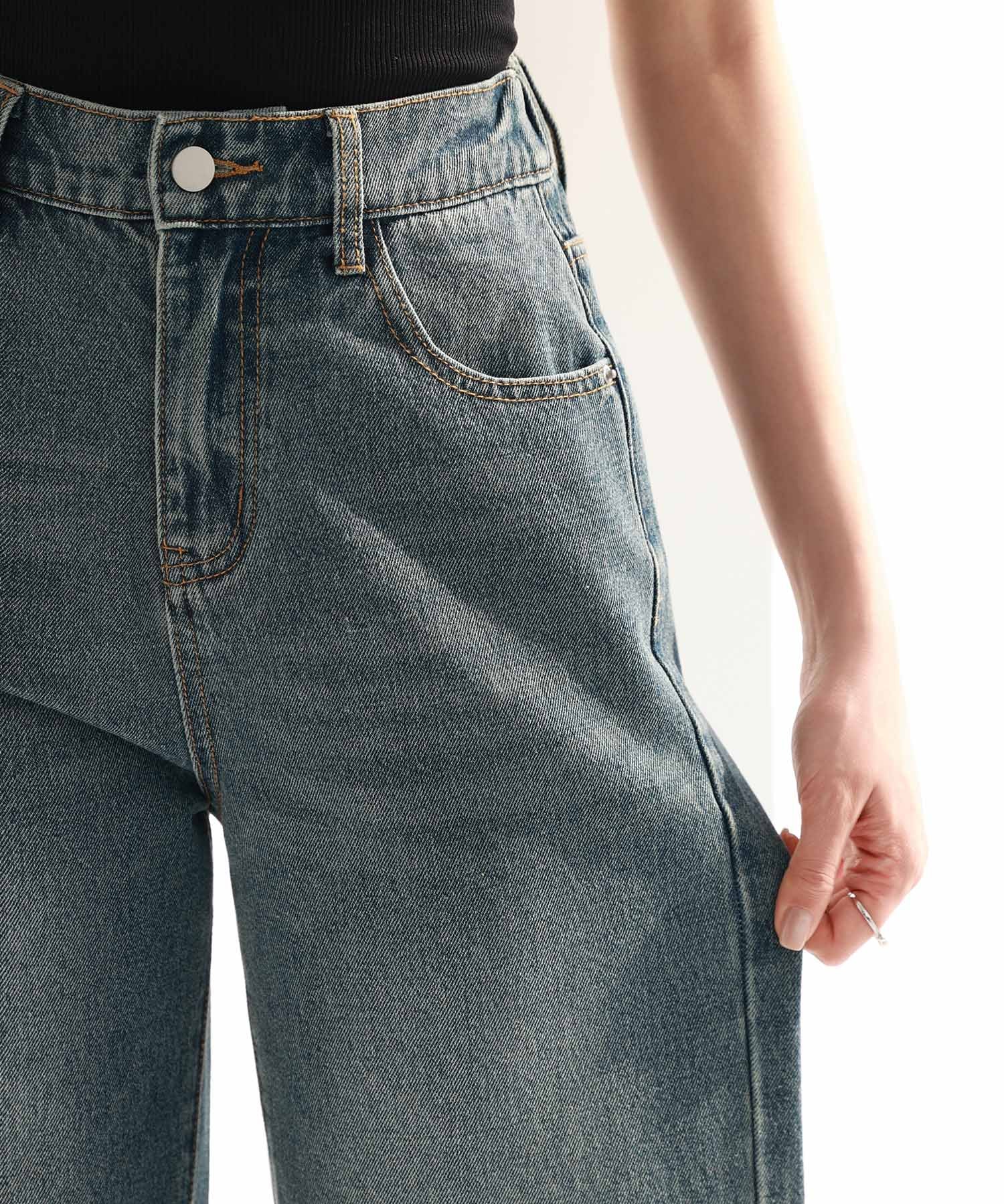 折り返しダメージハイライズデニムsdp0288 ブルー