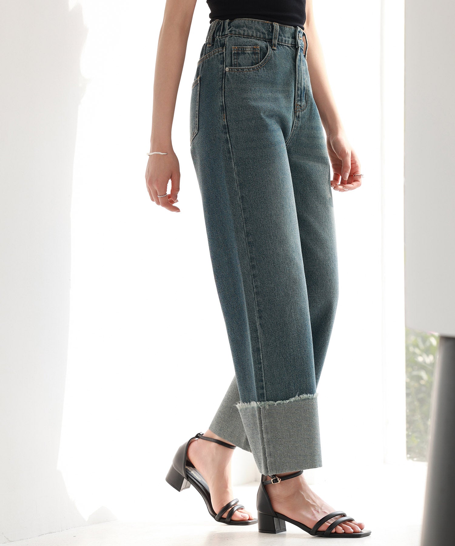 折り返しダメージハイライズデニムsdp0288 ブルー