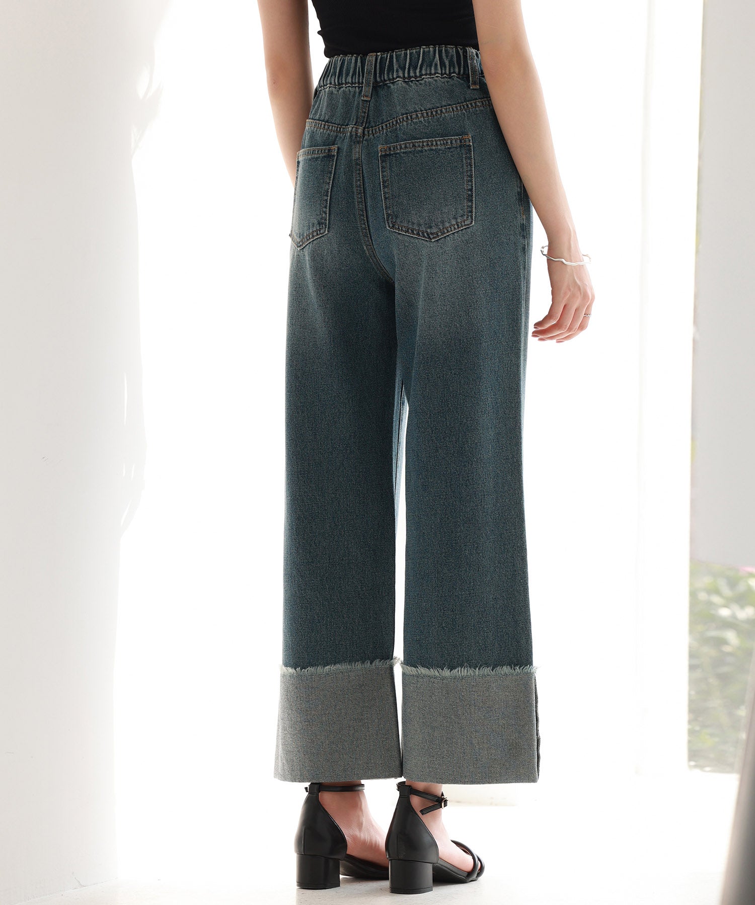 折り返しダメージハイライズデニムsdp0288 ブルー