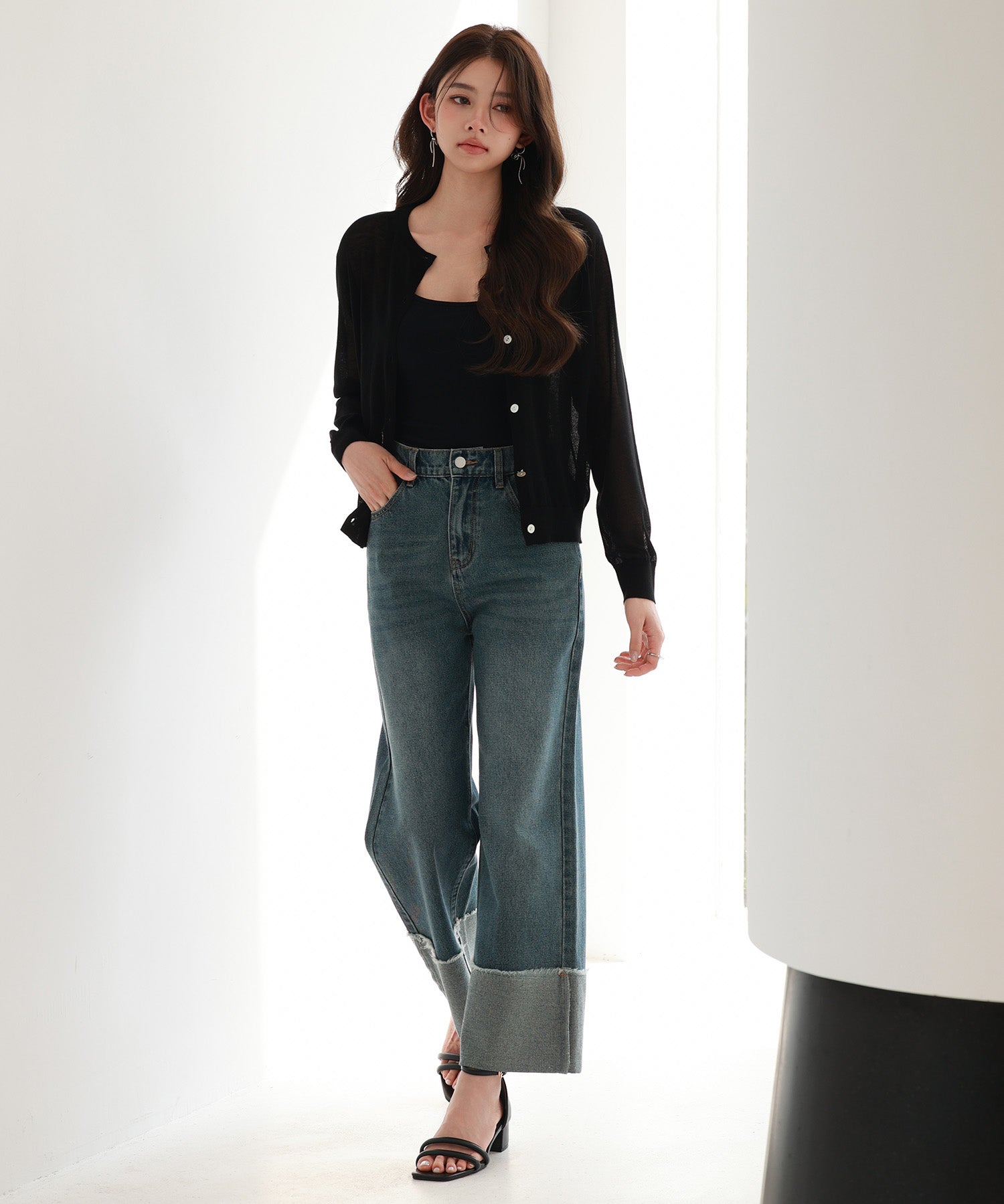 折り返しダメージハイライズデニムsdp0288 ブルー