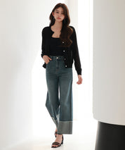 折り返しダメージハイライズデニムsdp0288 ブルー