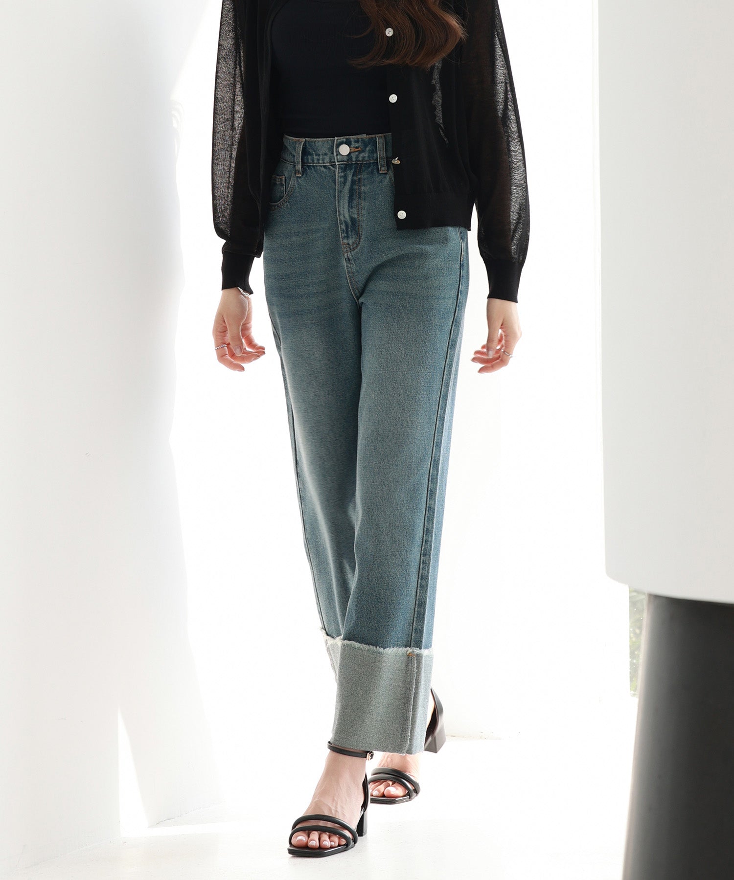 折り返しダメージハイライズデニムsdp0288 ブルー