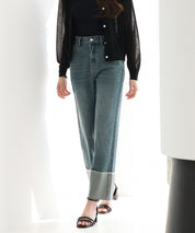 折り返しダメージハイライズデニムsdp0288 ブルー