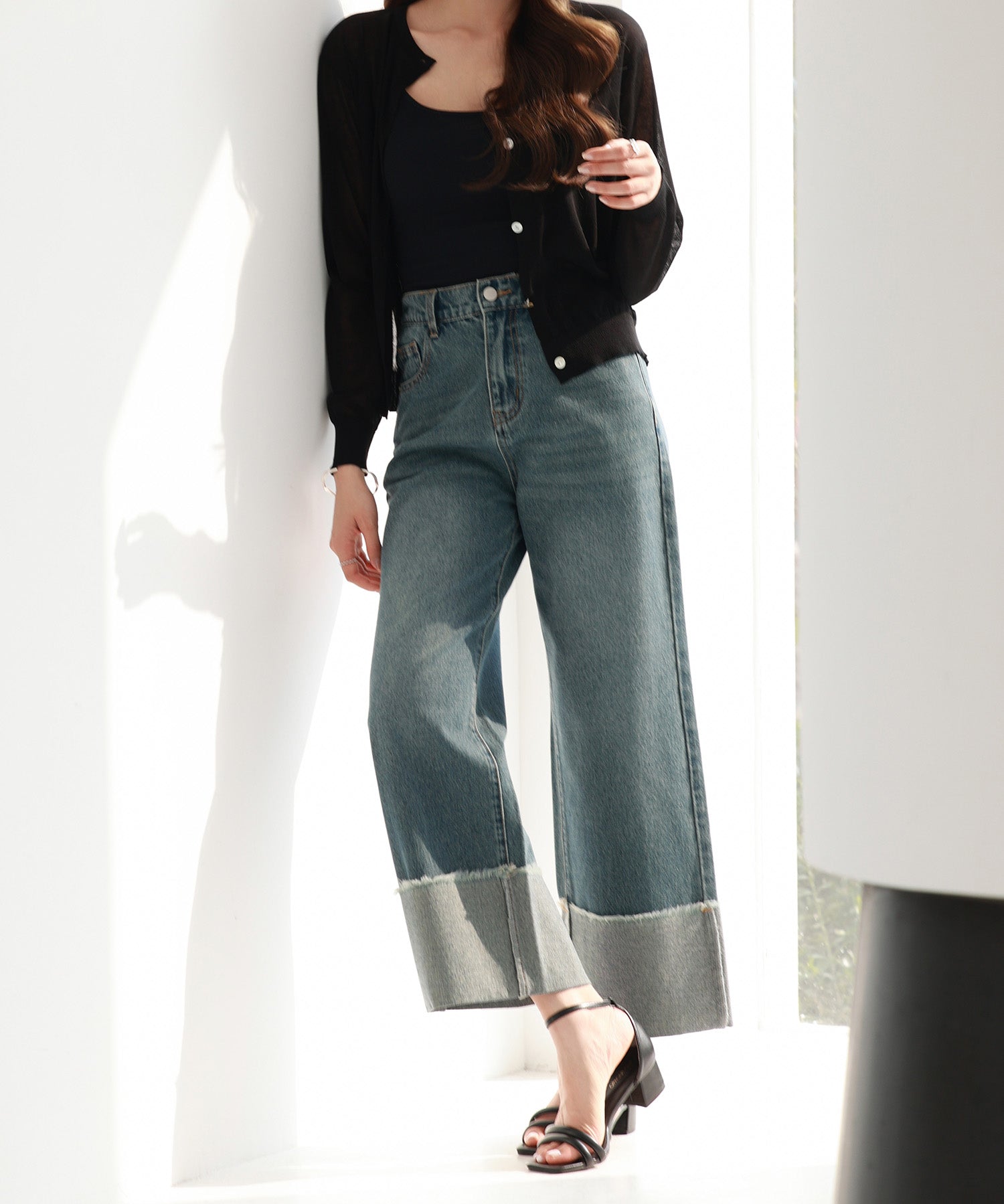 折り返しダメージハイライズデニムsdp0288 ブルー