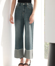 折り返しダメージハイライズデニムsdp0288 ブルー