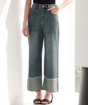 折り返しダメージハイライズデニムsdp0288 ブルー