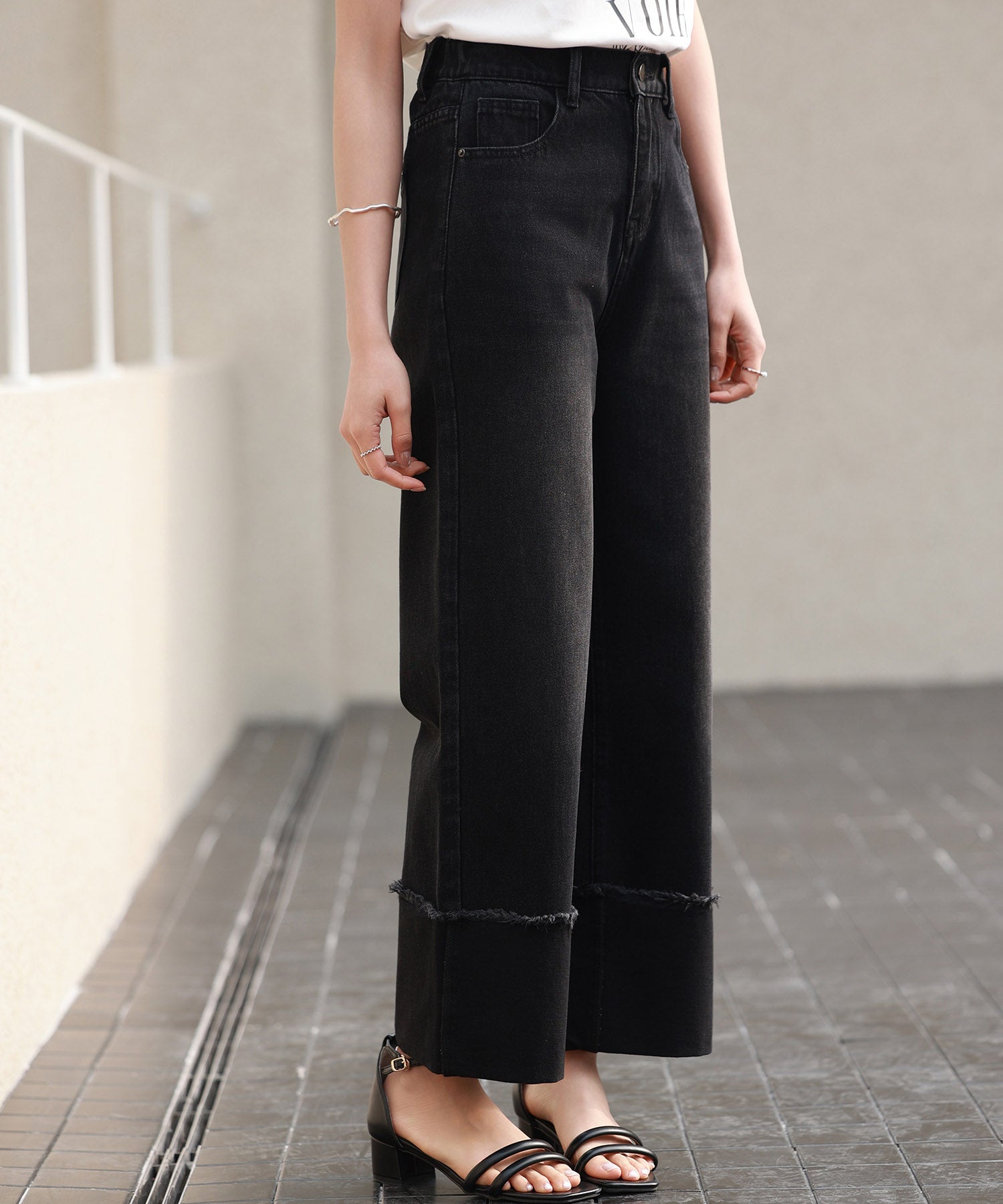 折り返しダメージハイライズデニムsdp0288 ブラック