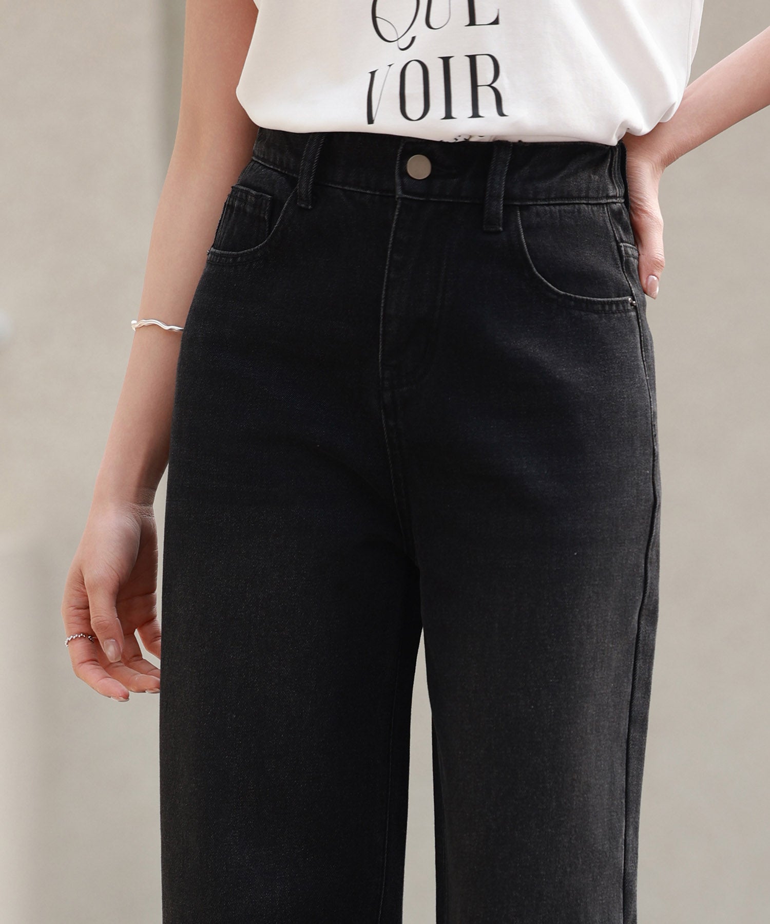 折り返しダメージハイライズデニムsdp0288 ブラック