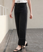 折り返しダメージハイライズデニムsdp0288 ブラック