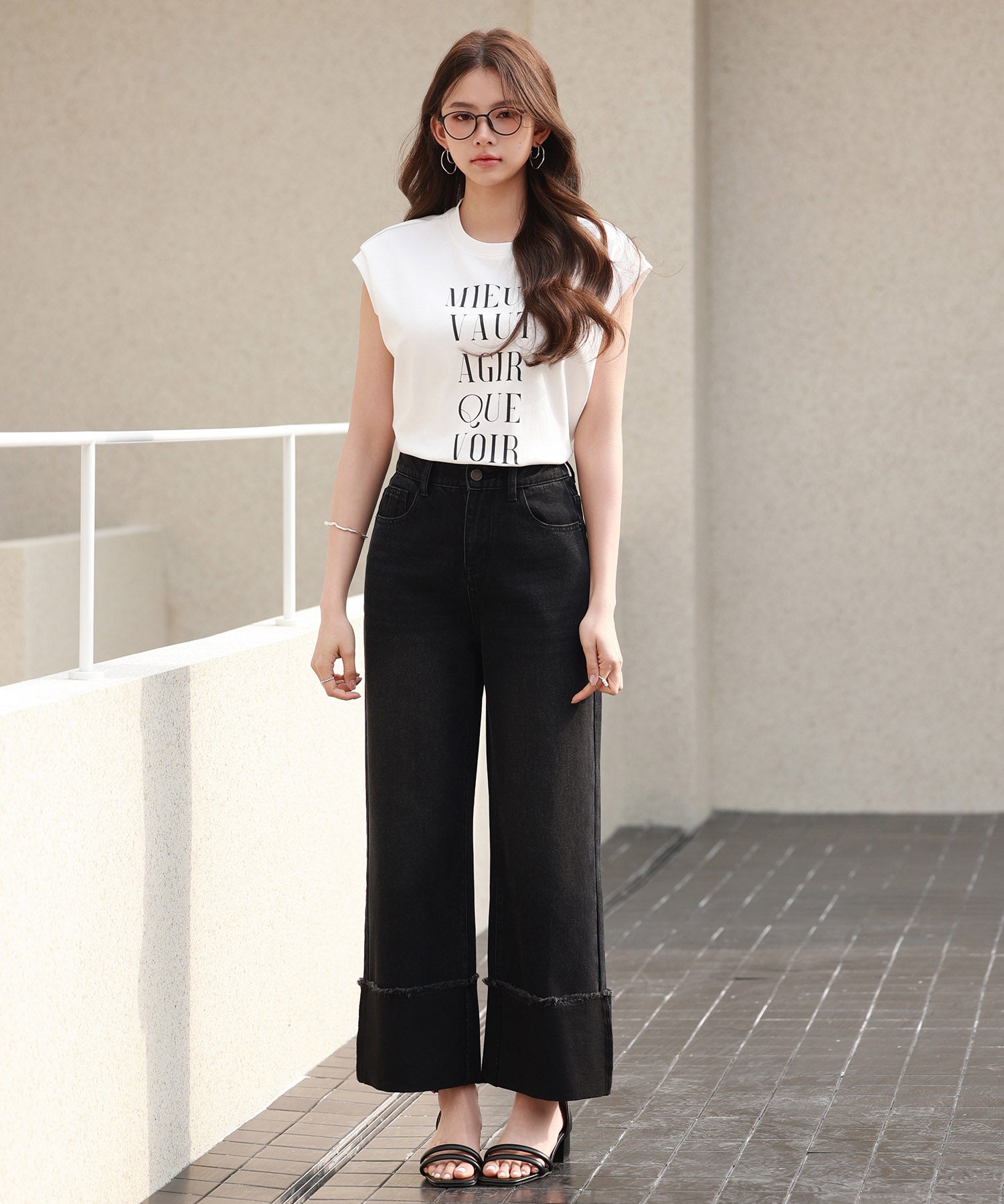 折り返しダメージハイライズデニムsdp0288 ブラック