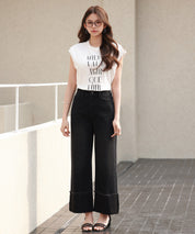 折り返しダメージハイライズデニムsdp0288 ブラック