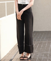 折り返しダメージハイライズデニムsdp0288 ブラック