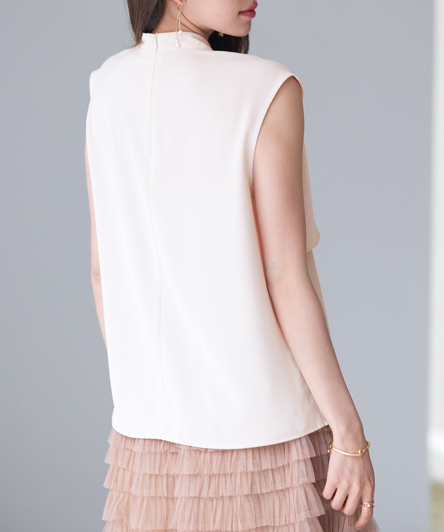 アシメトリーボウタイ風ブラウスsdp0289 ピンクベージュ