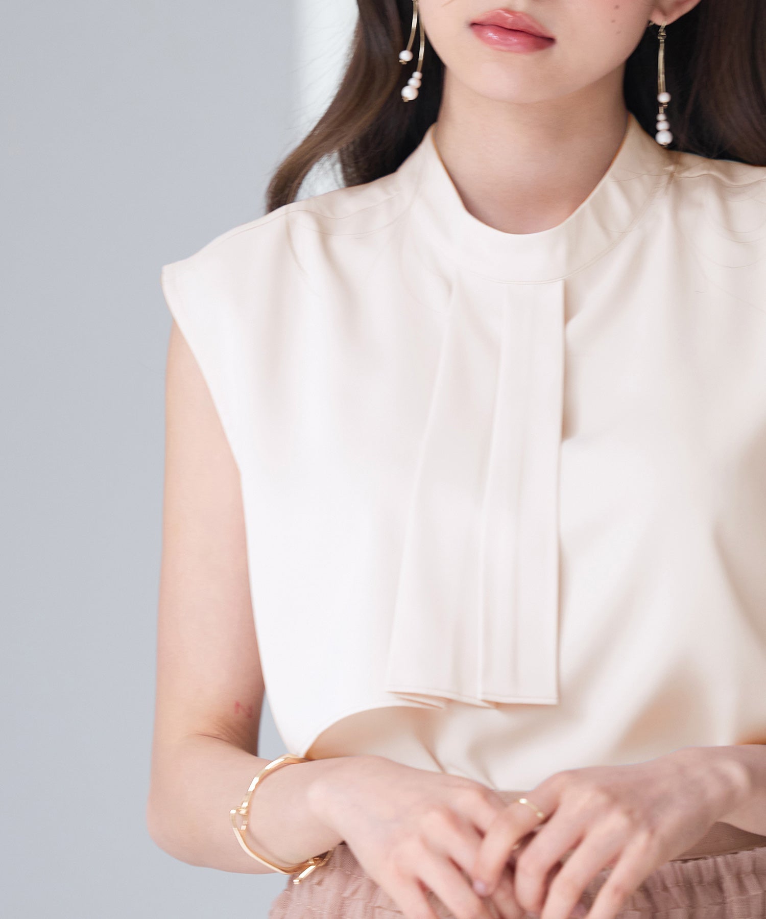 アシメトリーボウタイ風ブラウスsdp0289 ピンクベージュ