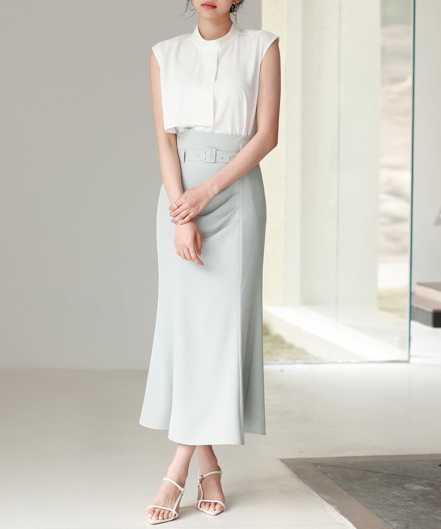 アシメトリーボウタイ風ブラウスsdp0289 ホワイト