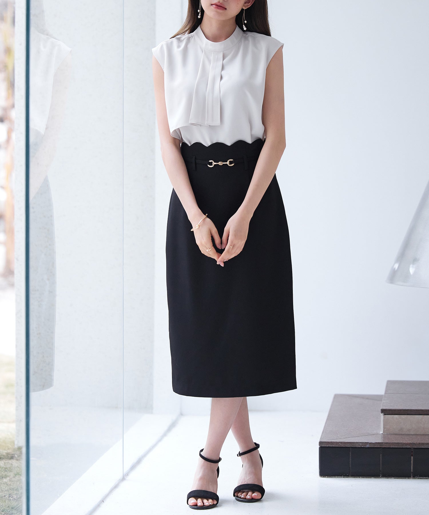 アシメトリーボウタイ風ブラウスsdp0289 ホワイト