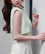 アシメトリーボウタイ風ブラウスsdp0289 ライトグリーン