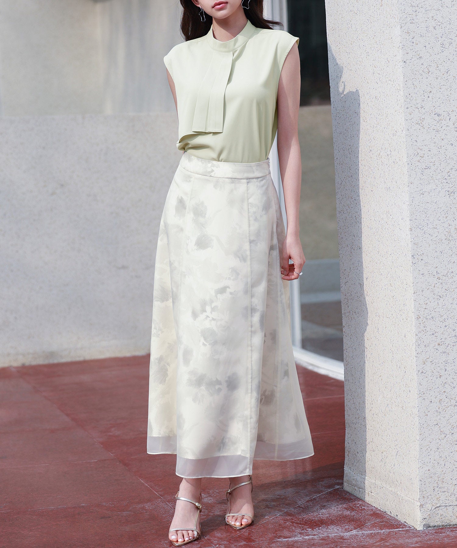 アシメトリーボウタイ風ブラウスsdp0289 ライトグリーン