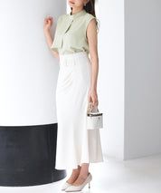 アシメトリーボウタイ風ブラウスsdp0289 ライトグリーン