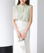 アシメトリーボウタイ風ブラウスsdp0289 ライトグリーン