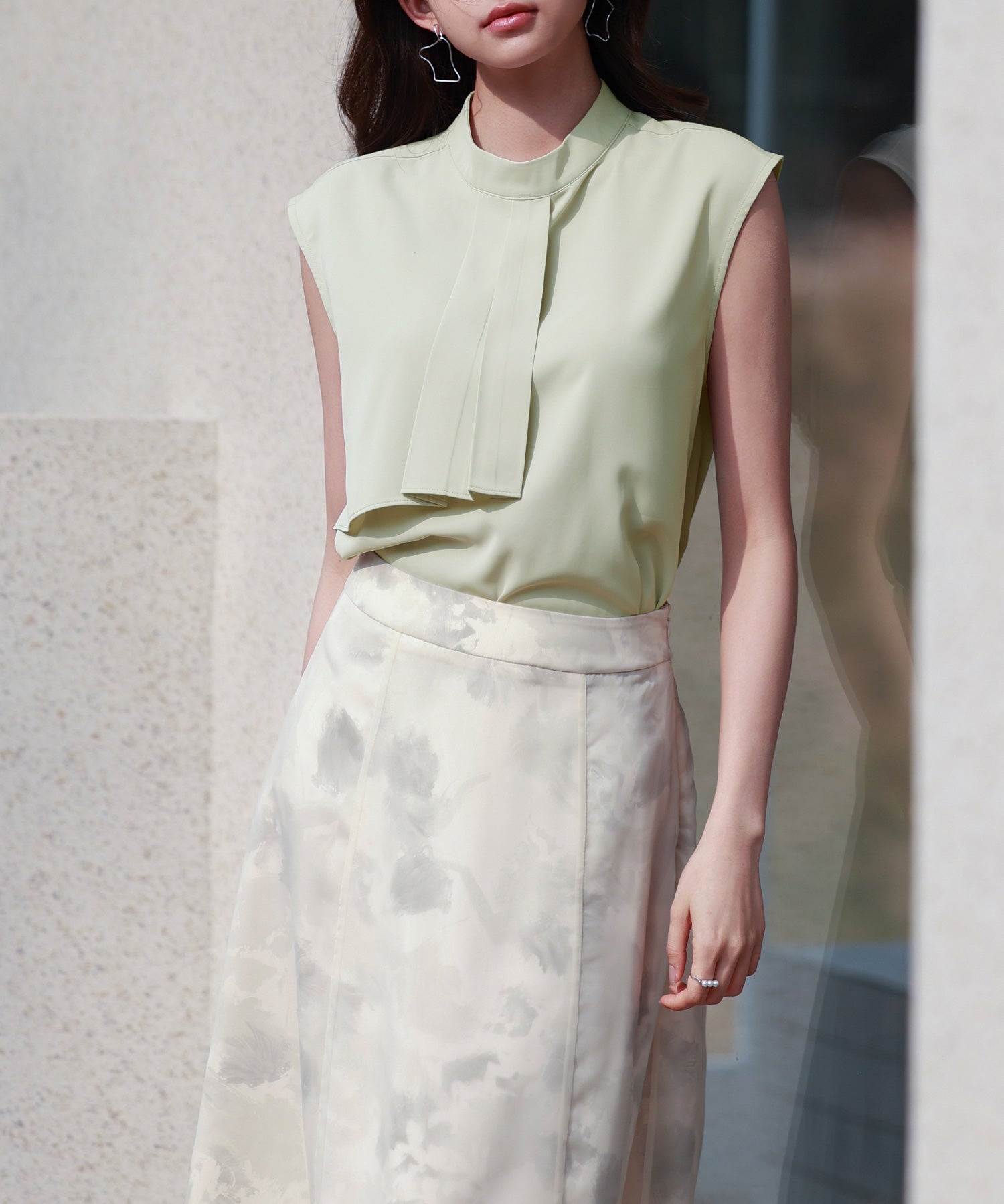 アシメトリーボウタイ風ブラウスsdp0289 ライトグリーン