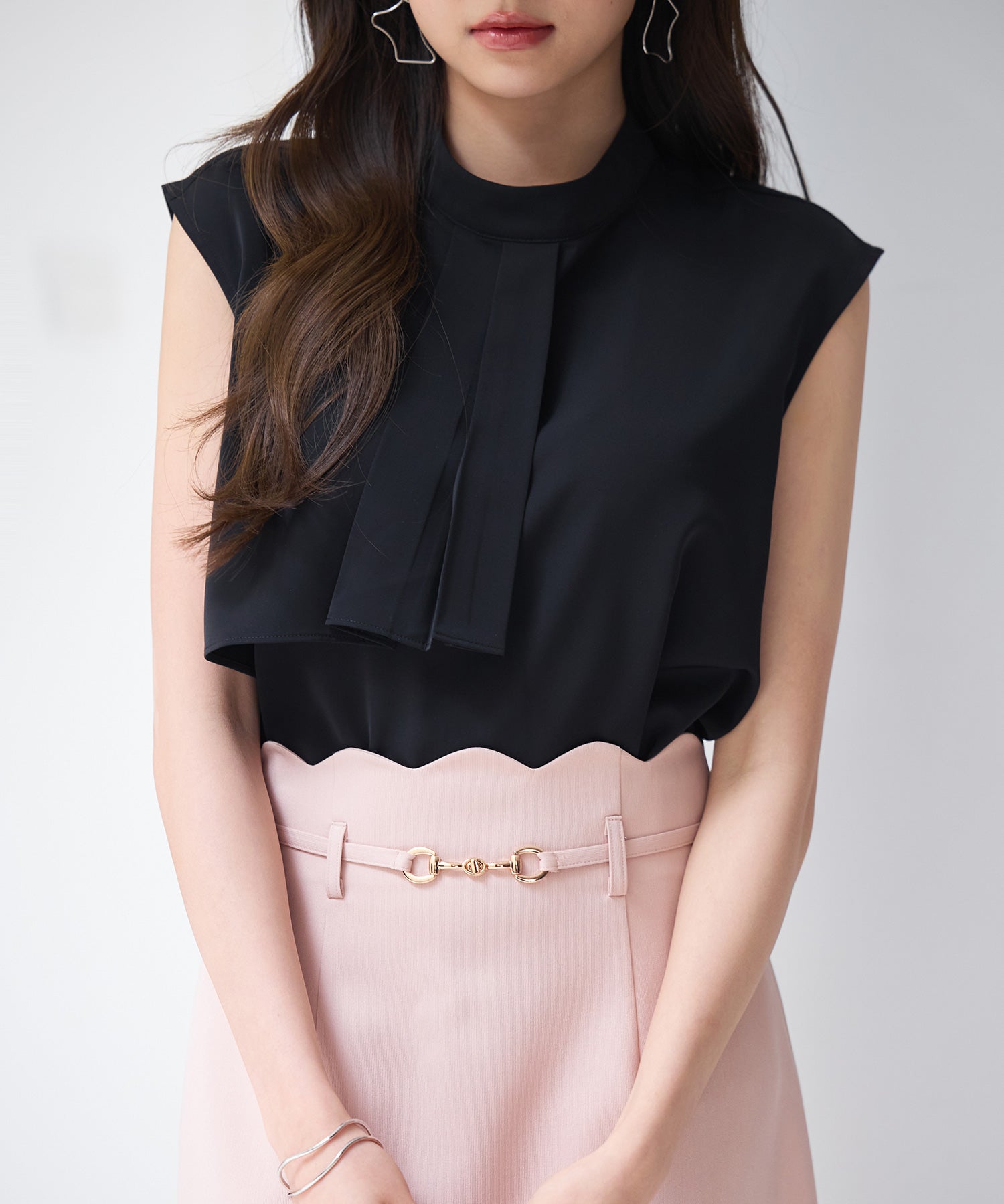 アシメトリーボウタイ風ブラウスsdp0289 ブラック